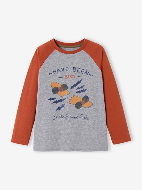 Top with Graphic Motif & Raglan Sleeves for Boys BLUE MEDIUM SOLID WITH DESIGN+BROWN MEDIUM SOLID WITH DESIGN+fir green+marl grey 