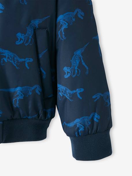 Hooded Jacket with Dinosaur Motifs & Polar Fleece Lining for Boys BLUE BRIGHT ALL OVER PRINTED 