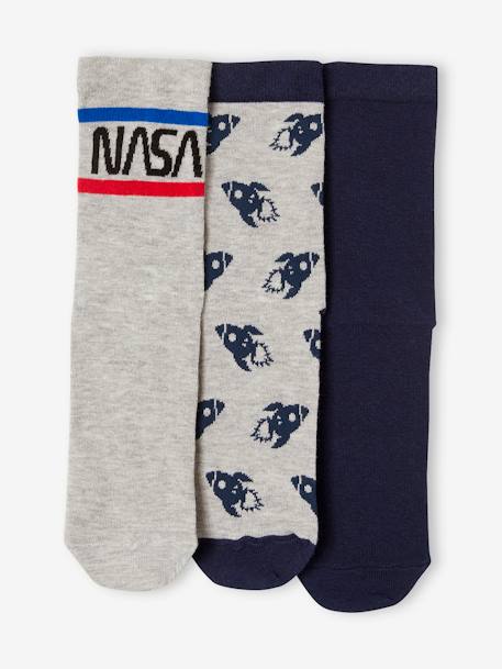 Pack of 3 Pairs of NASA® Socks for Babies BLUE DARK SOLID 