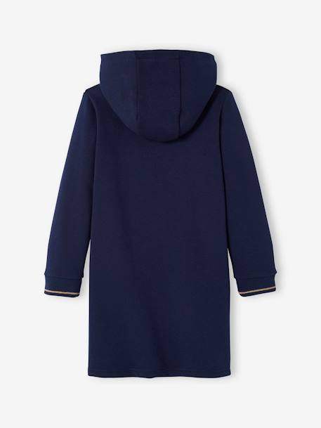 Fleece Dress with Hood & Fancy Details for Girls BLUE MEDIUM SOLID WITH DESIGN+GREY LIGHT SOLID WITH DESIGN+old rose 