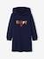 Fleece Dress with Hood & Fancy Details for Girls BLUE MEDIUM SOLID WITH DESIGN+old rose 