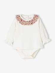 Baby-T-shirts & Roll Neck T-Shirts-Long Sleeve Bodysuit Top with Ruffled Collar, for Babies