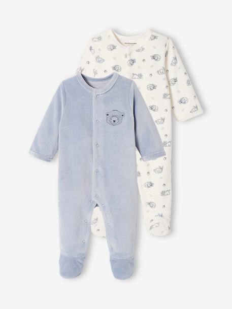 Pack of 2 'Bears' Velour Sleepsuits for Baby Boys BLUE MEDIUM TWO COLOR/MULTICOL 