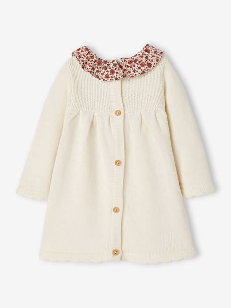 Knitted Dress with Collar in Floral Fabric for Babies rust+WHITE LIGHT SOLID WITH DESIGN 