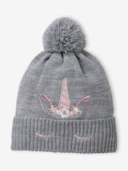 Knitted Beanie with Embroidered Unicorn, for Girls