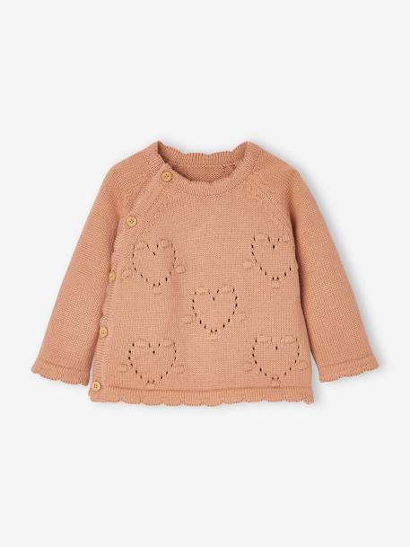 Cardigan-like Top for Newborn Babies BROWN LIGHT SOLID WITH DESIGN+ecru 