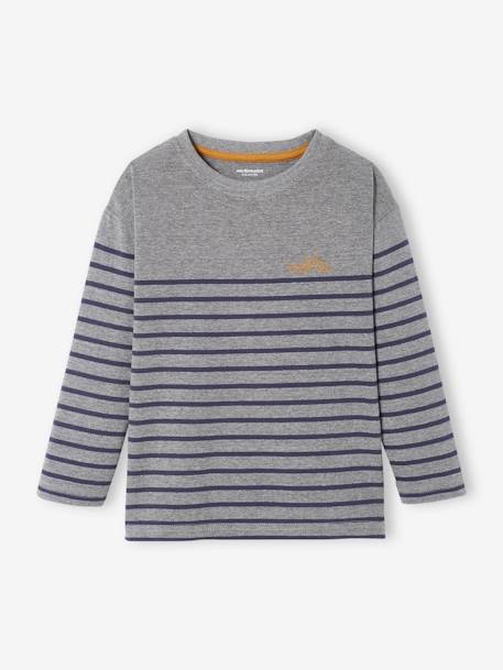 Sailor-Type Jumper with Motif on the Chest for Boys BLUE DARK STRIPED+GREY MEDIUM MIXED COLOR+WHITE LIGHT STRIPED 