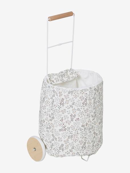 Shopping Basket on Wheels, Metal & Fabric FSC® GREY LIGHT SOLID WITH DESIGN 