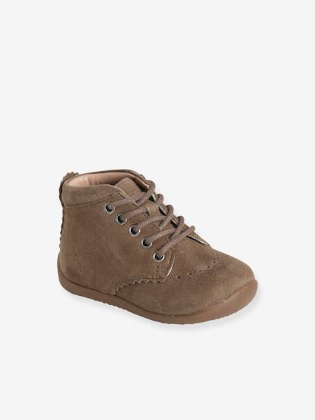 Leather Lace-Up Ankle Boots for Baby, Designed for First Steps taupe 