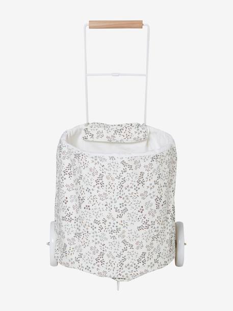 Shopping Basket on Wheels, Metal & Fabric FSC® GREY LIGHT SOLID WITH DESIGN 