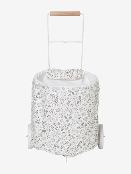 Shopping Basket on Wheels, Metal & Fabric GREY LIGHT SOLID WITH DESIGN 
