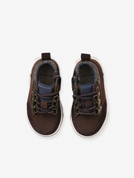 Leather Pram Boots with Laces + Zip, for Baby Boys chocolate 