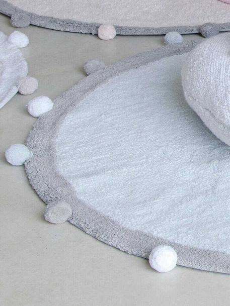 Washable Round Cotton Rug with Pompoms by LORENA CANALS grey blue+rose 