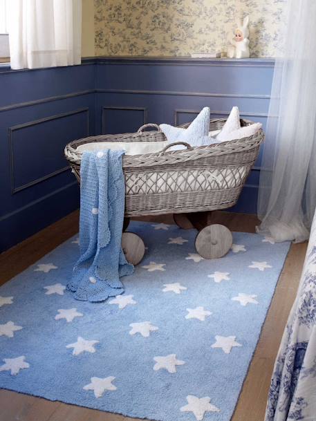 Washable Rectangular Cotton Rug with Stars by LORENA CANALS blue+rose 