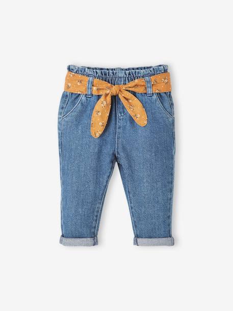 Trousers with Fabric Belt for Babies BLUE MEDIUM SOLID WITH DESIGN+Dark Blue+denim grey 