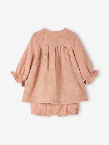 Cotton Gauze Dress & Matching Briefs for Babies PINK MEDIUM SOLID 