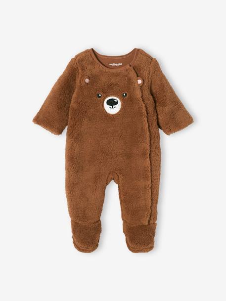 'Panda' Pramsuit in Faux Fur, for Baby Boys BROWN MEDIUM SOLID WITH DESIGN+White 