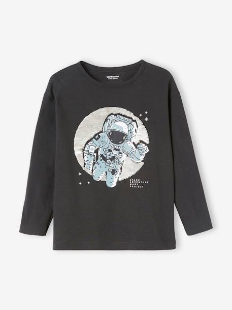 Astronaut Top with Reversible Sequins for Boys GREY DARK SOLID WITH DESIGN+marl grey 