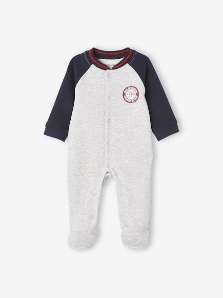 Fleece Sleepsuit with Opening on the Front, for Baby Boys GREY MEDIUM SOLID WITH DESIGN 