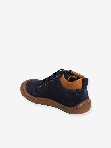 Soft Leather Ankle Boots with Laces for Baby, Designed for Crawling Babies BLUE DARK SOLID 
