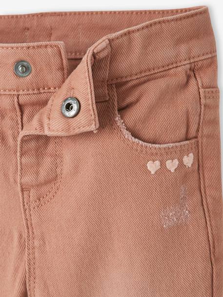 Embroidered Slim Leg Trousers in Stretchy Cotton, for Babies BROWN MEDIUM SOLID WITH DESIGN 