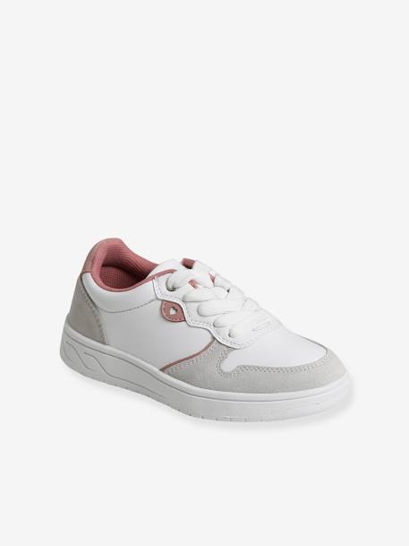Trainers with Laces & Zip, for Girls WHITE LIGHT SOLID WITH DESIGN 
