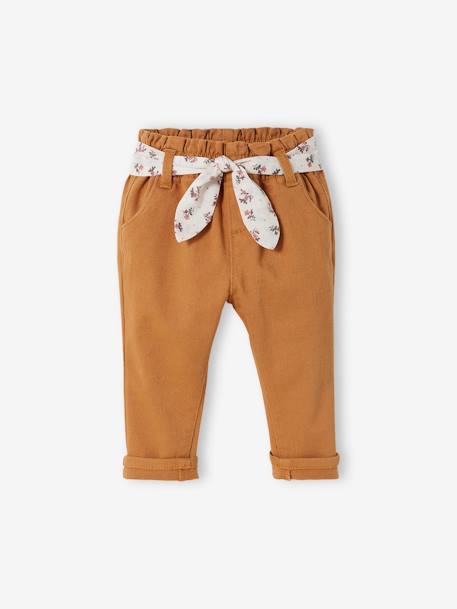 Trousers with Fabric Belt for Babies BROWN MEDIUM SOLID WITH DESIGN+Green 
