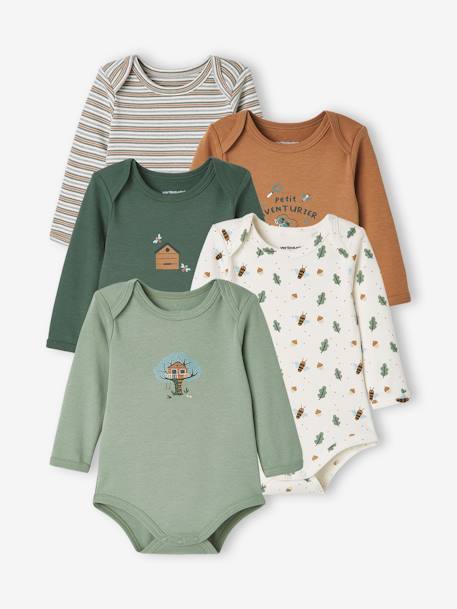 Pack of 5 Long Sleeve Bodysuits with Cutaway Shoulders, for Babies GREEN DARK 2 COLOR/MULTICOLORR 
