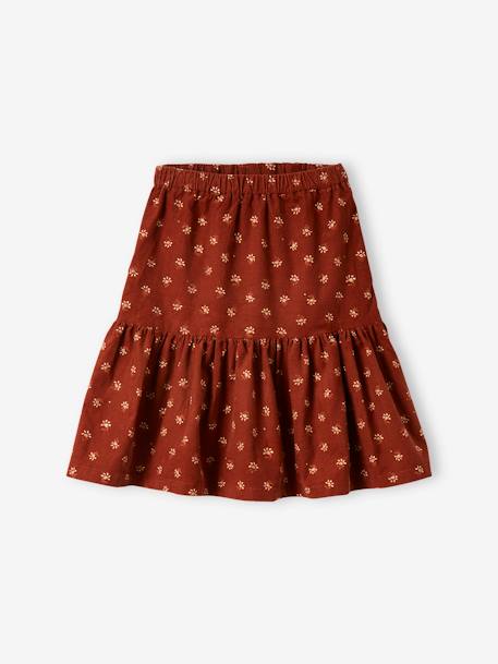 Corduroy Skirt with Flowers & Iridescent Details, for Girls BROWN MEDIUM ALL OVER PRINTED 