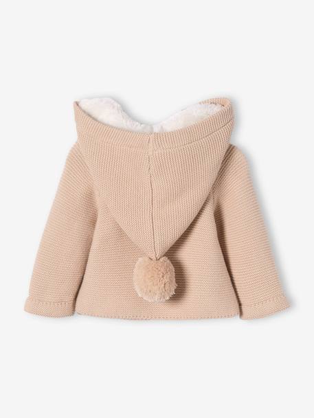 Hooded Cardigan for Babies, Faux Fur Lining BEIGE MEDIUM SOLID+Light Pink+marl grey+night blue 