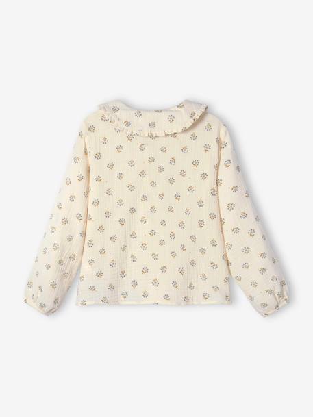 Blouse with Frilly Details in Cotton Gauze for Girls cappuccino+WHITE MEDIUM ALL OVER PRINTED 