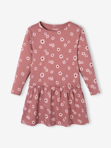 Long Sleeve Printed Dress for Girls PINK MEDIUM ALL OVER PRINTED+printed brown+rosy 