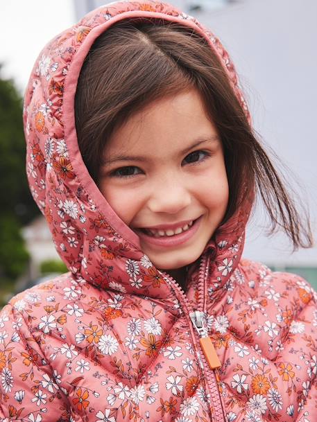 Lightweight Padded Jacket with Hood & Printed Motifs for Girls - pink  medium all over printed
