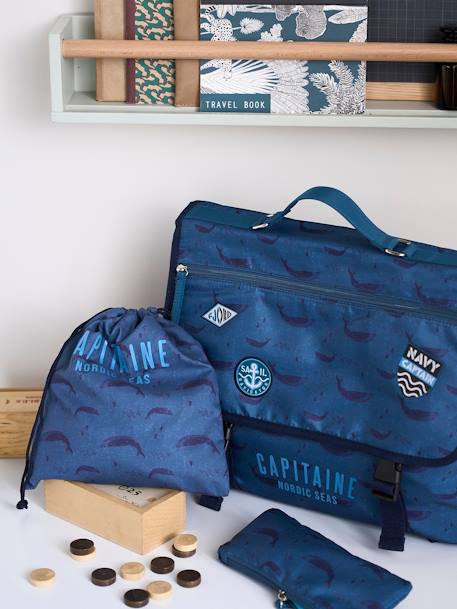 'Capitaine' Bag with Whale Motifs for Boys BLUE DARK ALL OVER PRINTED 