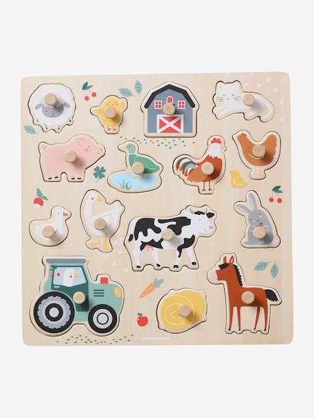 Lovely Farm Peg Puzzle in FSC® Wood BEIGE LIGHT SOLID WITH DESIGN 