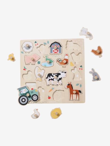 Lovely Farm Peg Puzzle in FSC®100% Wood BEIGE LIGHT SOLID WITH DESIGN 