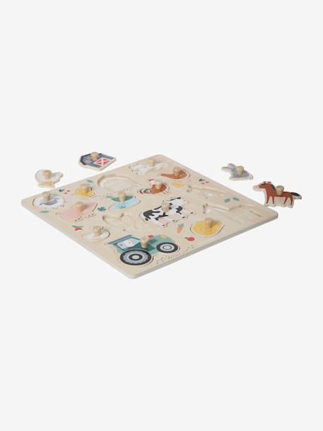 Lovely Farm Peg Puzzle in FSC®100% Wood BEIGE LIGHT SOLID WITH DESIGN 