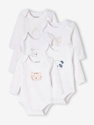 Baby-Bodysuits & Sleepsuits-Pack of 5 "Animals" Long Sleeve Bodysuits for Newborn Babies, Cutaway Shoulders