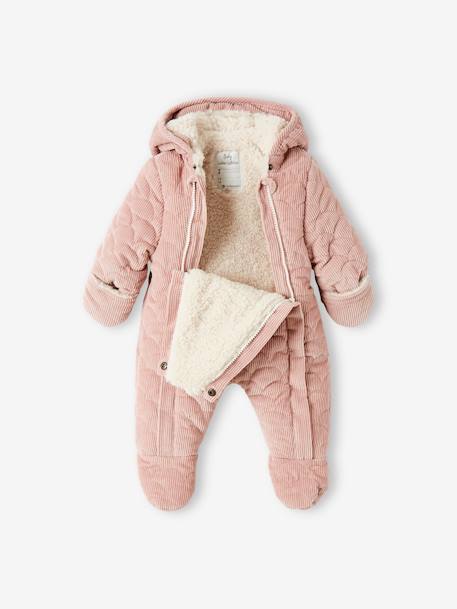Velour Pramsuit, Double Fastening, for Babies PINK LIGHT SOLID 