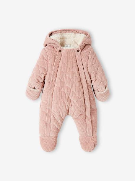 Velour Pramsuit, Double Fastening, for Babies PINK LIGHT SOLID 
