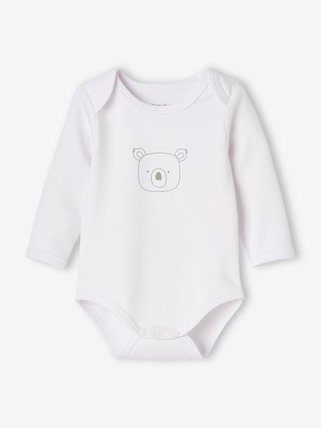 Pack of 5 'Animals' Long Sleeve Bodysuits for Newborn Babies, Cutaway Shoulders WHITE LIGHT TWO COLOR/MULTICOL 