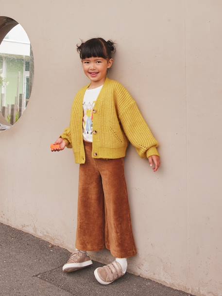 Wide Corduroy Trousers for Girls BROWN MEDIUM SOLID+fir green 