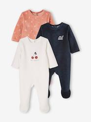 Pack of 3 Velour Sleepsuits with Front Opening for Babies