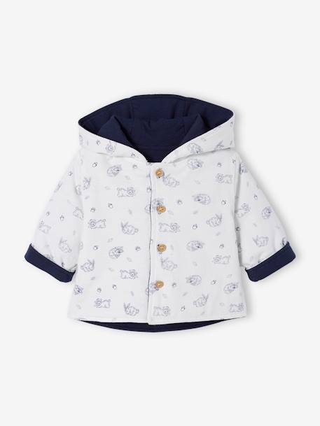 Reversible Hooded Jacket for Babies BLUE DARK SOLID WITH DESIGN 