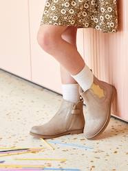 -Leather Boots with Zip & Elastic for Girls