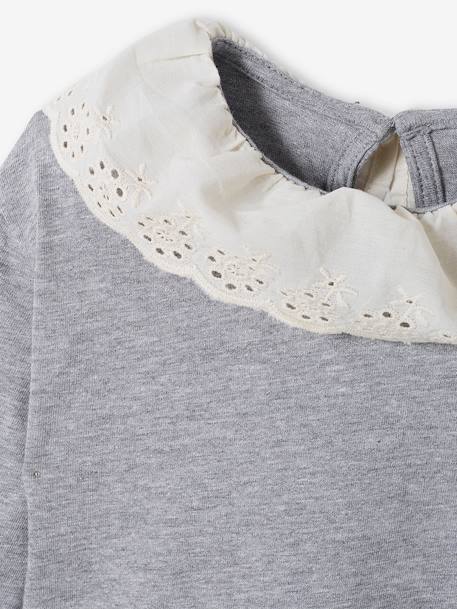 Top with Broderie Anglaise on the Collar, for Babies marl grey 