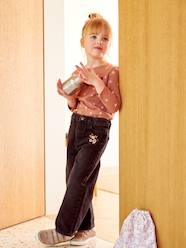 Wide-Leg Jeans with Embroidered Flowers, for Girls
