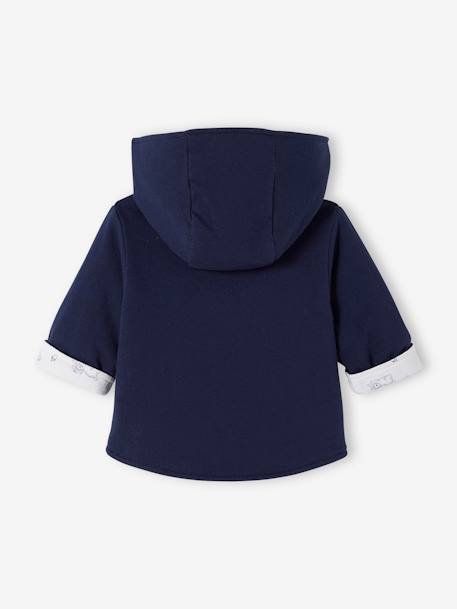 Reversible Hooded Jacket for Babies BLUE DARK SOLID WITH DESIGN 