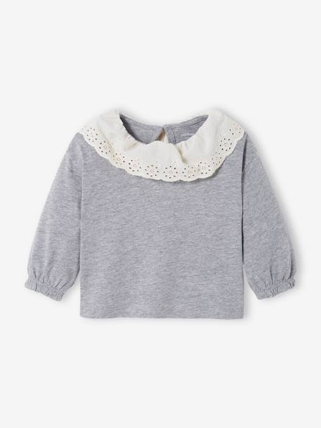 Top with Broderie Anglaise on the Collar, for Babies marl grey 