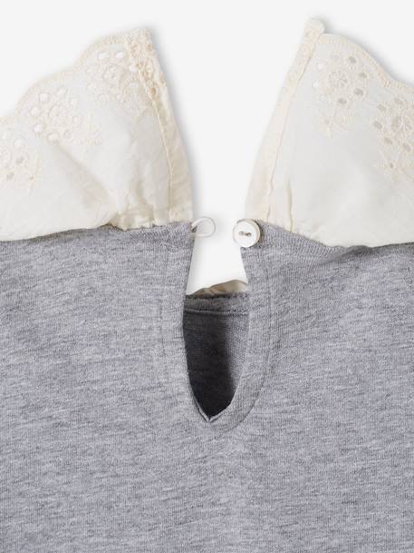 Top with Broderie Anglaise on the Collar, for Babies marl grey 